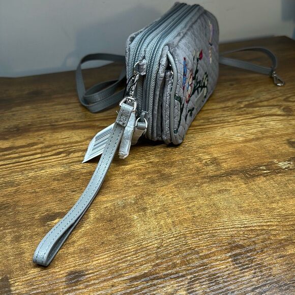 Vera Bradley Iconic RFID All in One Crossbody Wristlet Gray Dragonfly Flower NWT - Picture 3 of 10